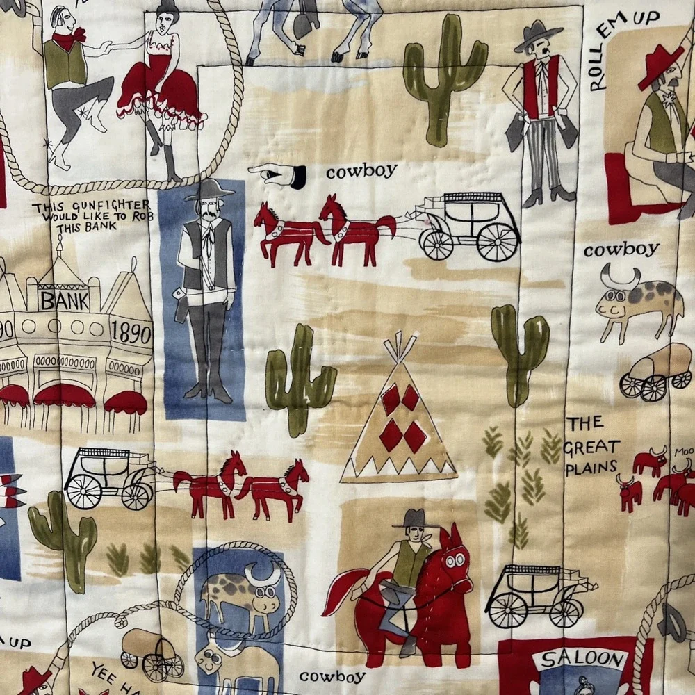 Quilted embroidered‎ western cowboy cowgirl wall hanging Two Sided 18.5